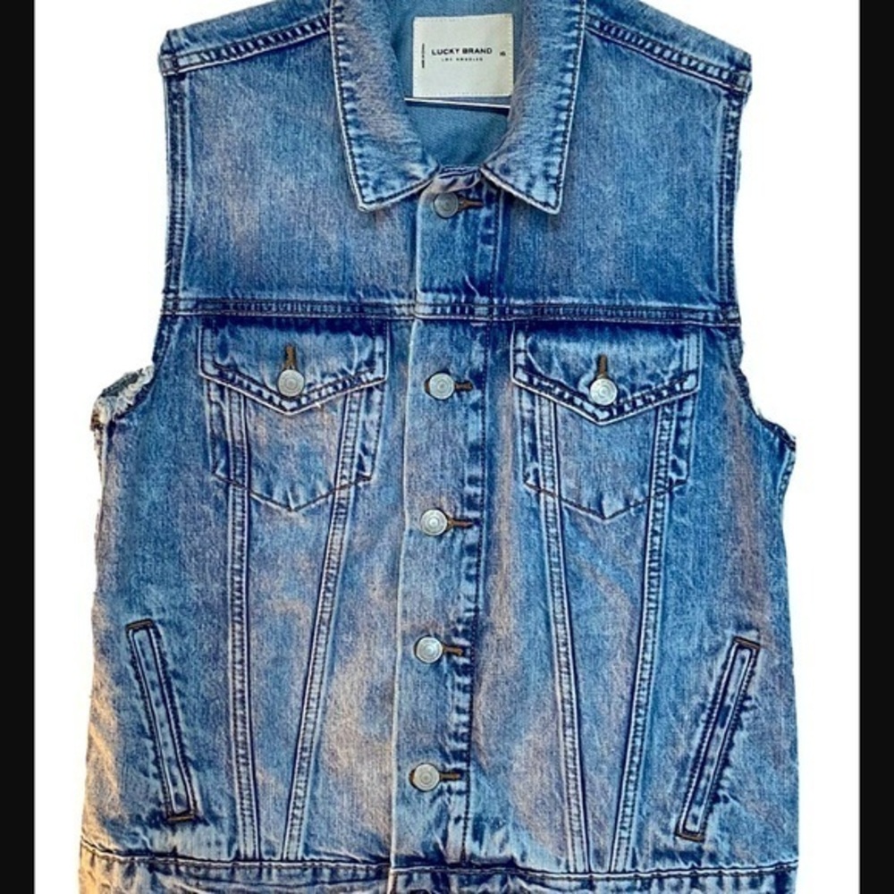 Lucky Brand Denim Jean Vest XS Cotton Flap Pockets Cute!